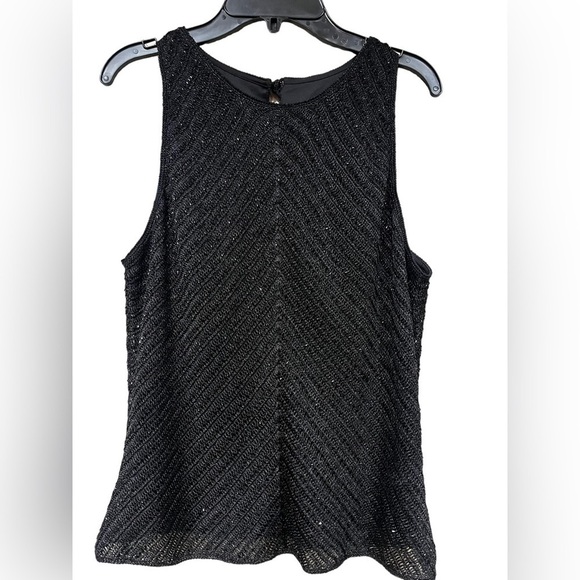 Carmen Marc Valvo Beaded Tank Top Size Large Black Sleeveless Keyhole Back - Picture 2 of 10